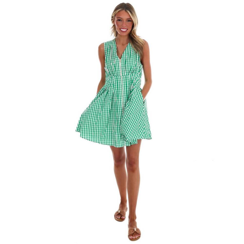 entro Green Gingham Sleeveless Mini Dress